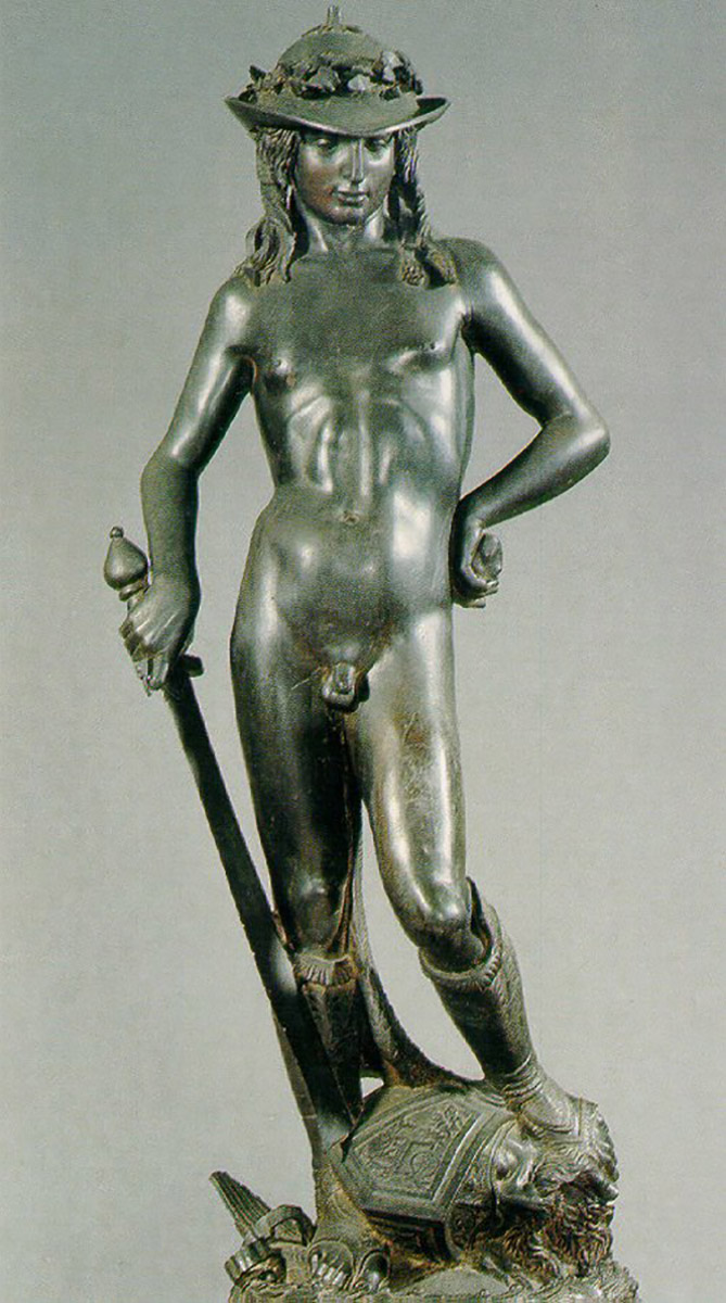Donatello, David, 1439-1443, fusione in bronzo, h 158 cm. Firenze, Museo Nazionale del Bargello
