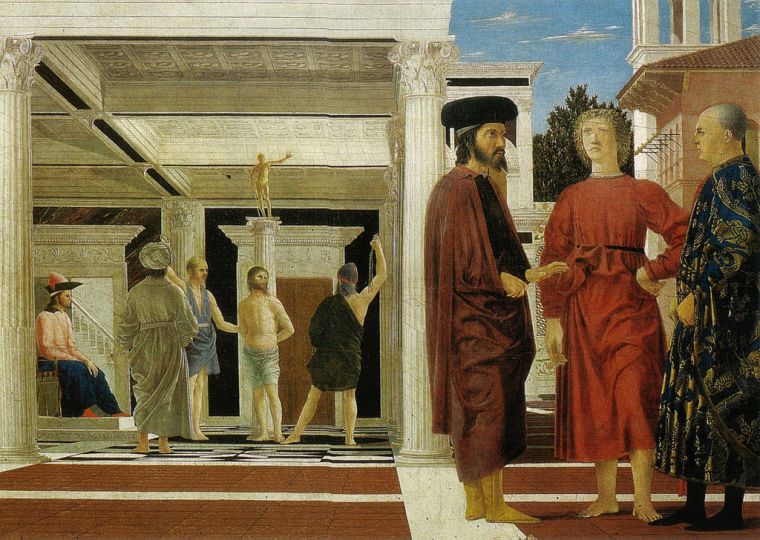 Piero della Francesca, Flagellazione di Cristo, 1470 circa, tecnica mista su tavola, 58,4×81,5 cm, Galleria Nazionale delle Marche, Urbino